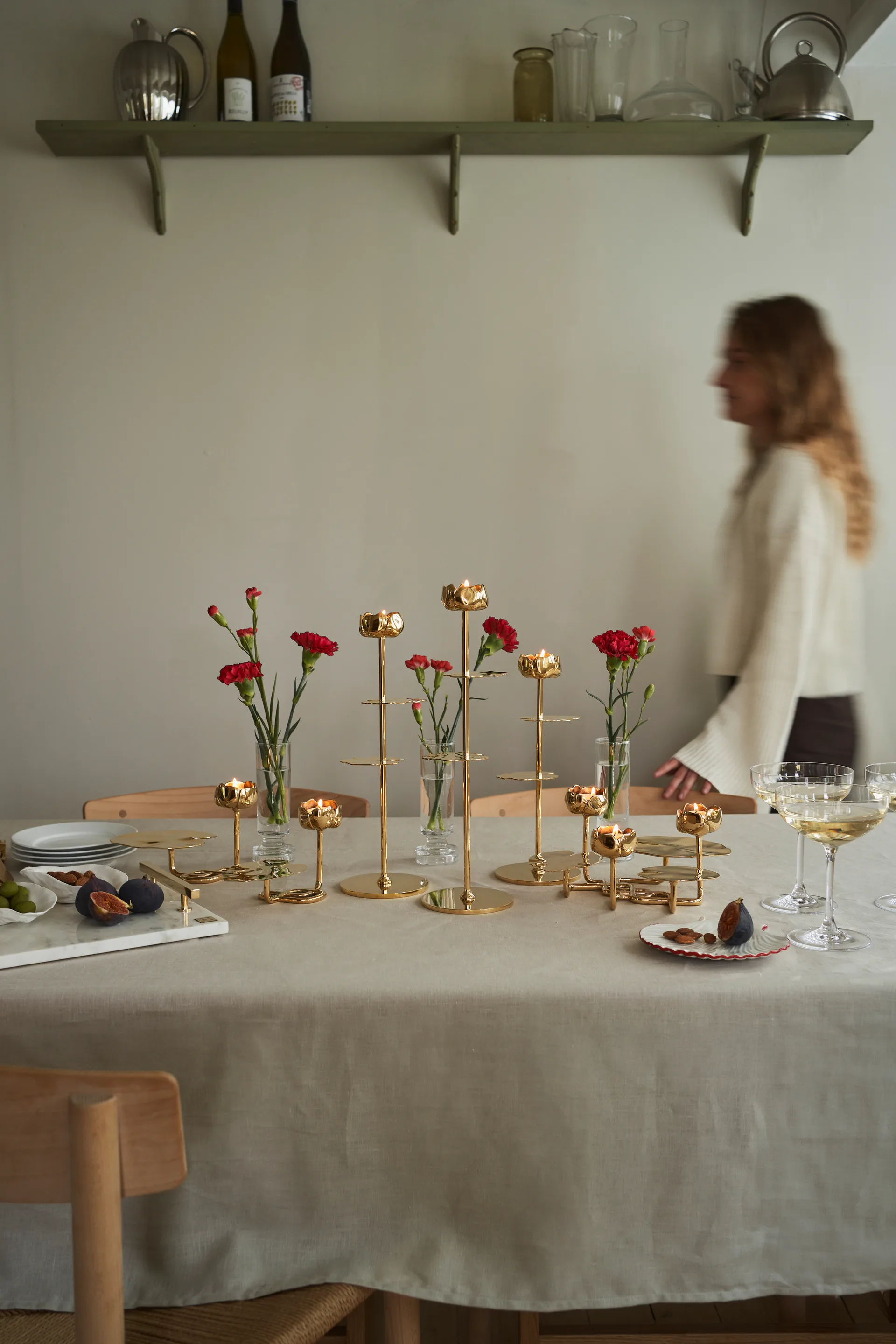 Portacandele Ninfea Alta 40 cm, Ottone Hilke Collection