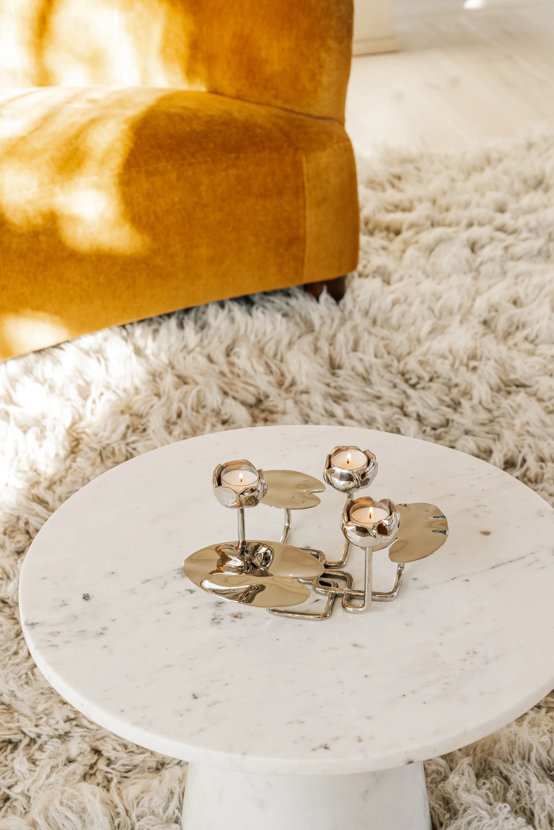 Portacandele Ninfea grande, Ottone nichelato Hilke Collection