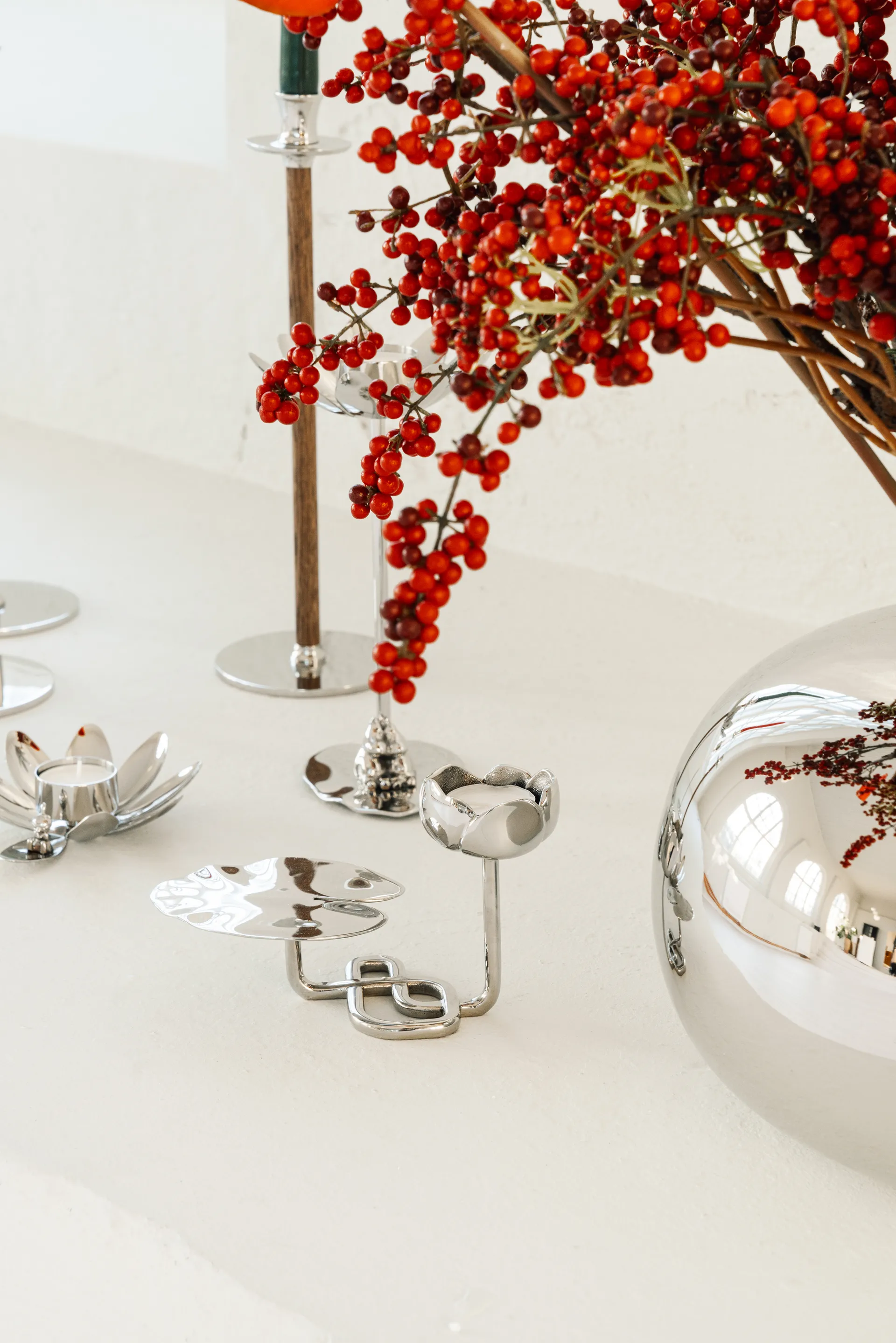 Portacandele Ninfea No.1, Ottone nichelato Hilke Collection