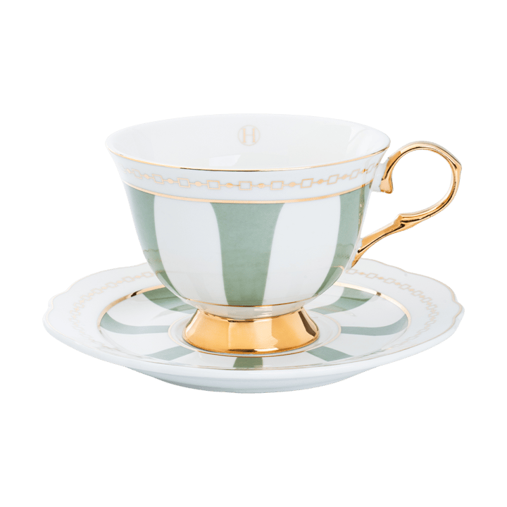 Tazza con piattino Strisce Salvia  - 22 cl - Hilke Collection