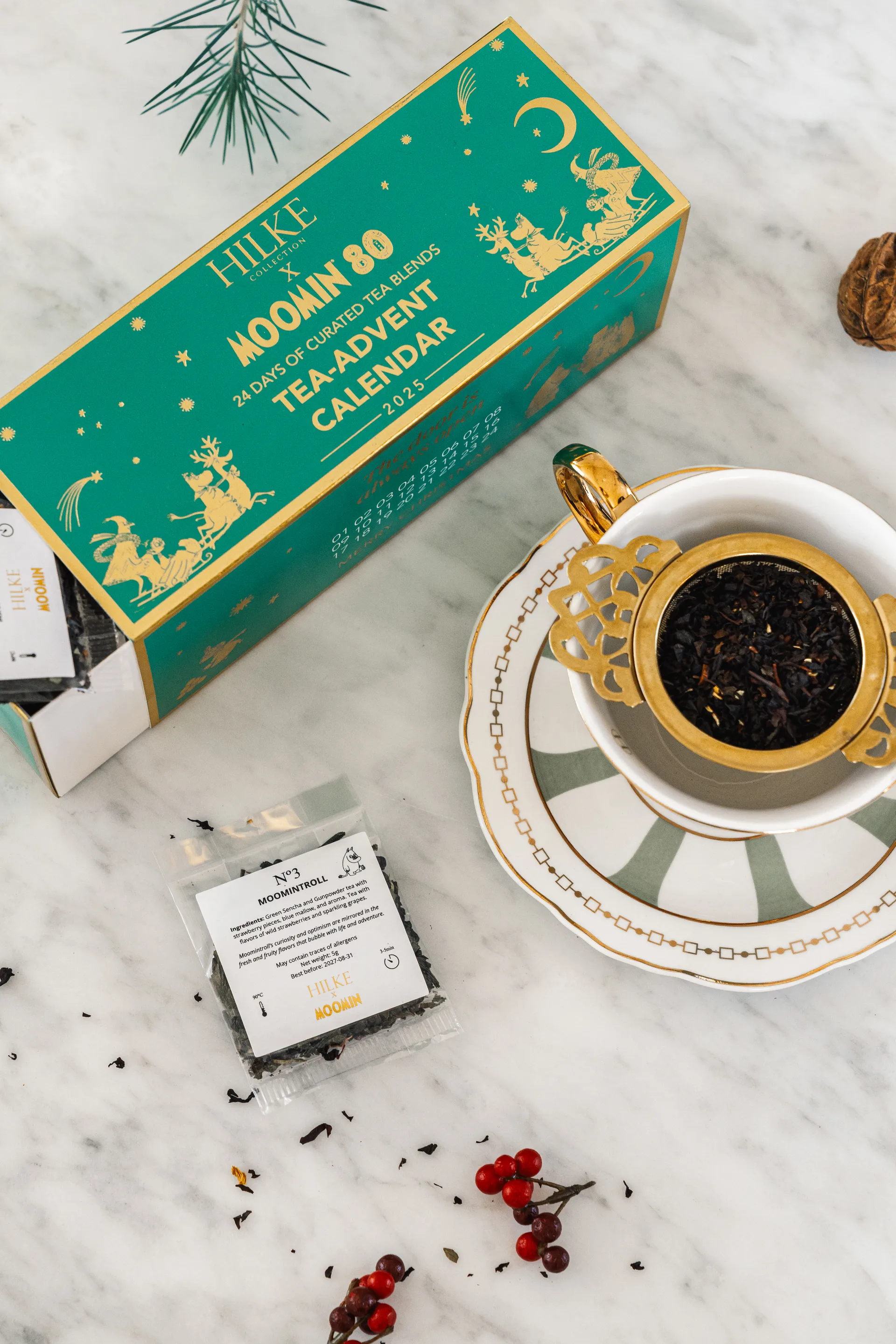 Tazza con piattino Strisce Salvia , 22 cl Hilke Collection