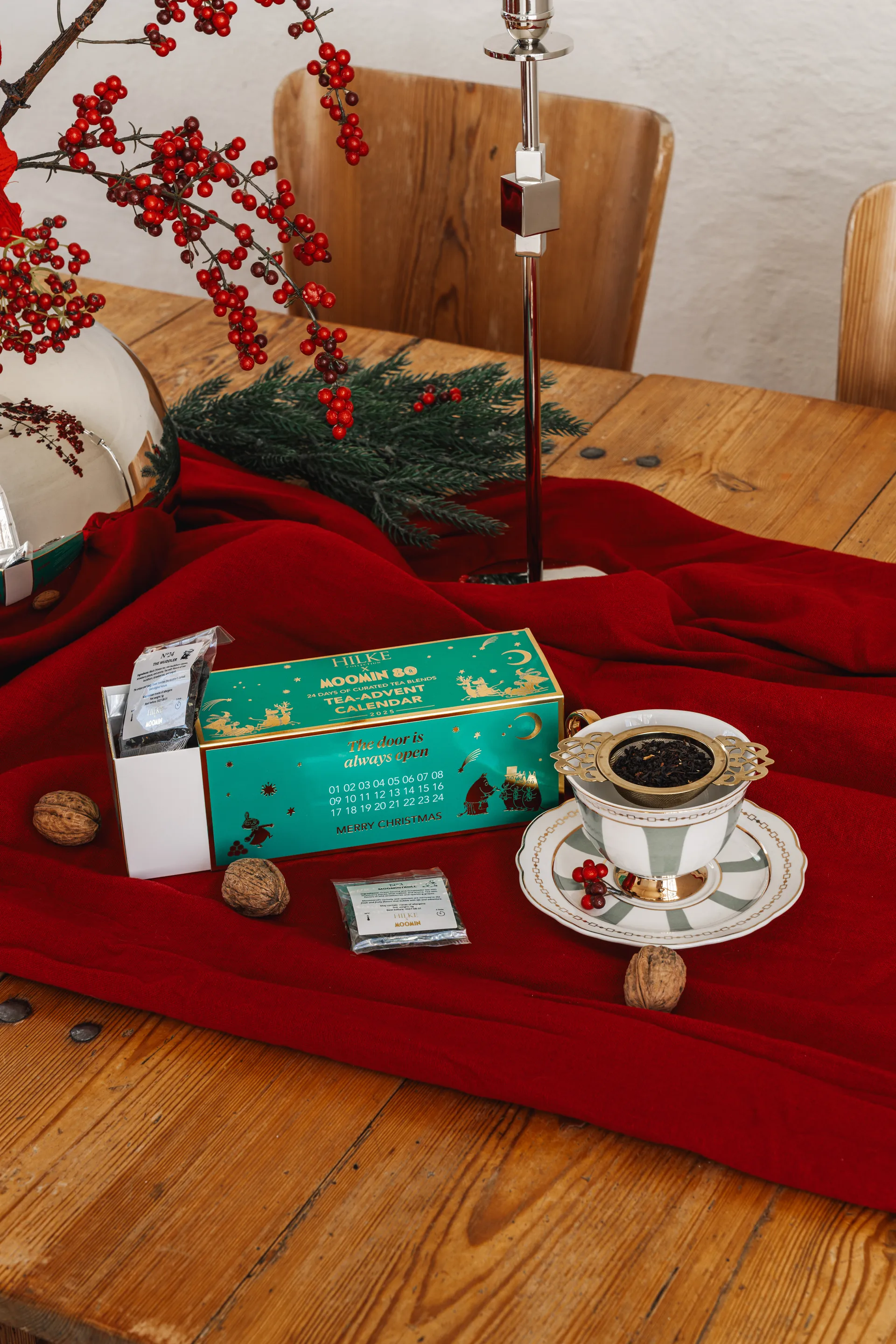 Tazza con piattino Strisce Salvia , 22 cl Hilke Collection