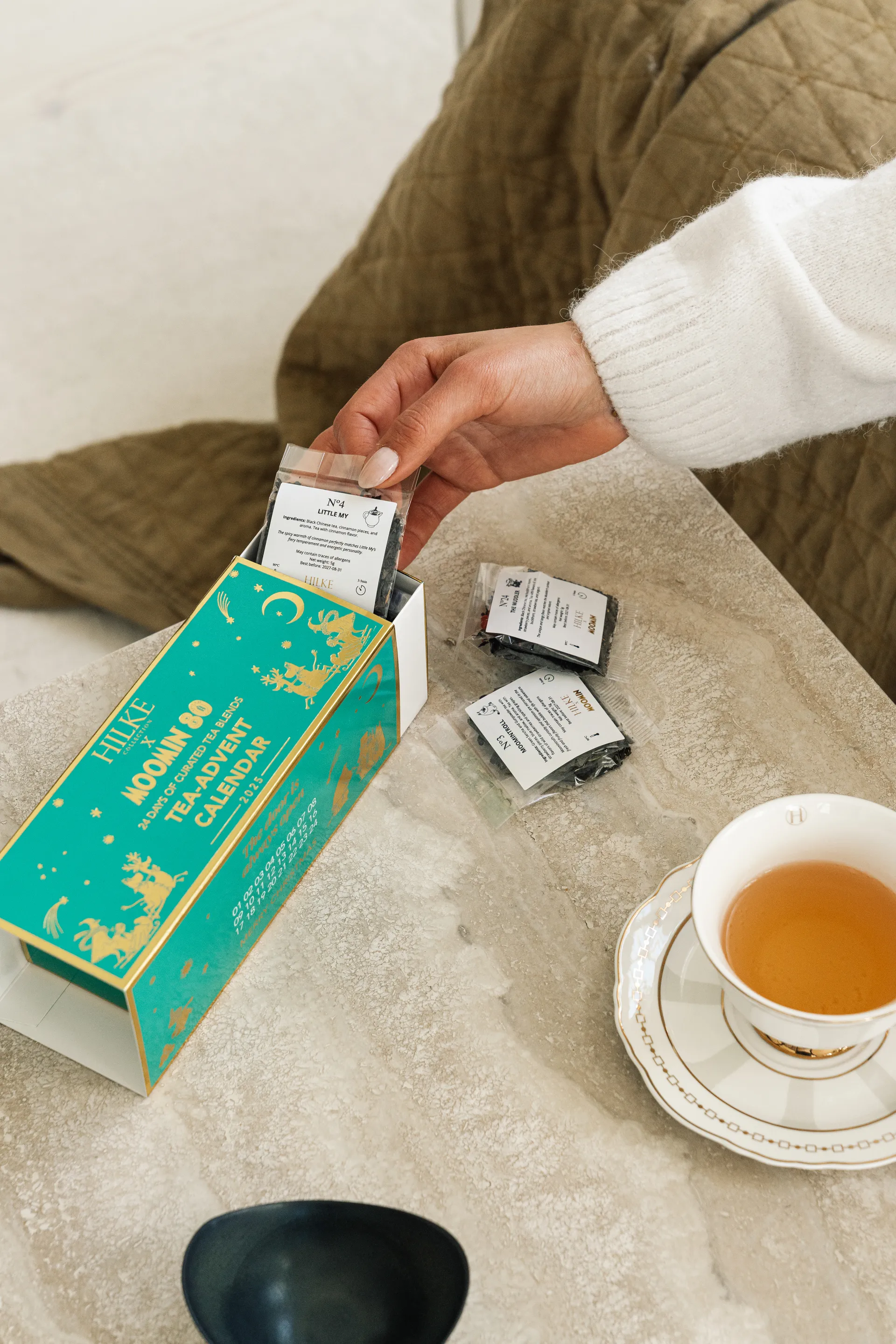 Tazza con piattino Strisce Tortora , 22 cl Hilke Collection