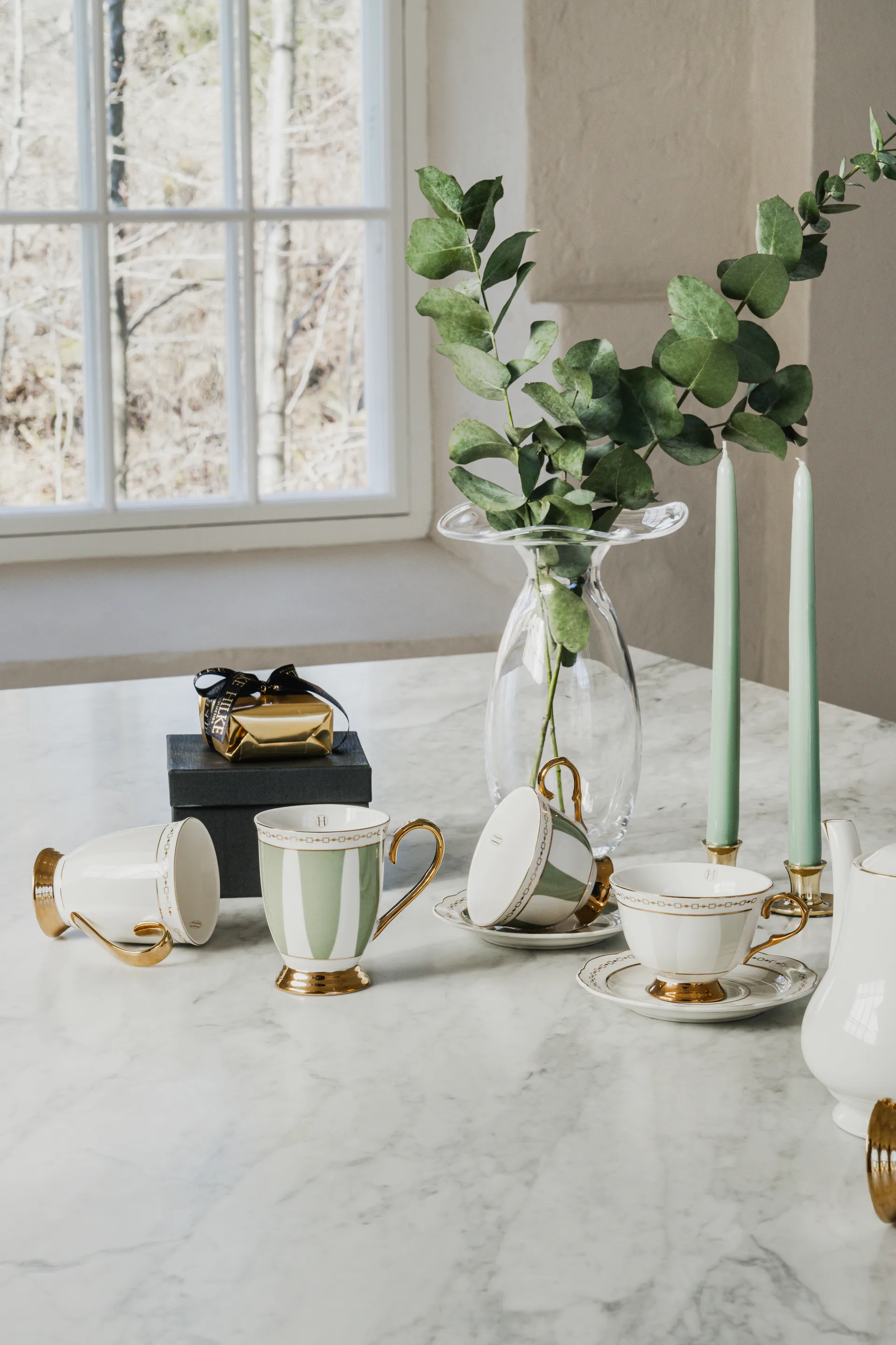 Tazza con piattino Strisce Tortora , 22 cl Hilke Collection