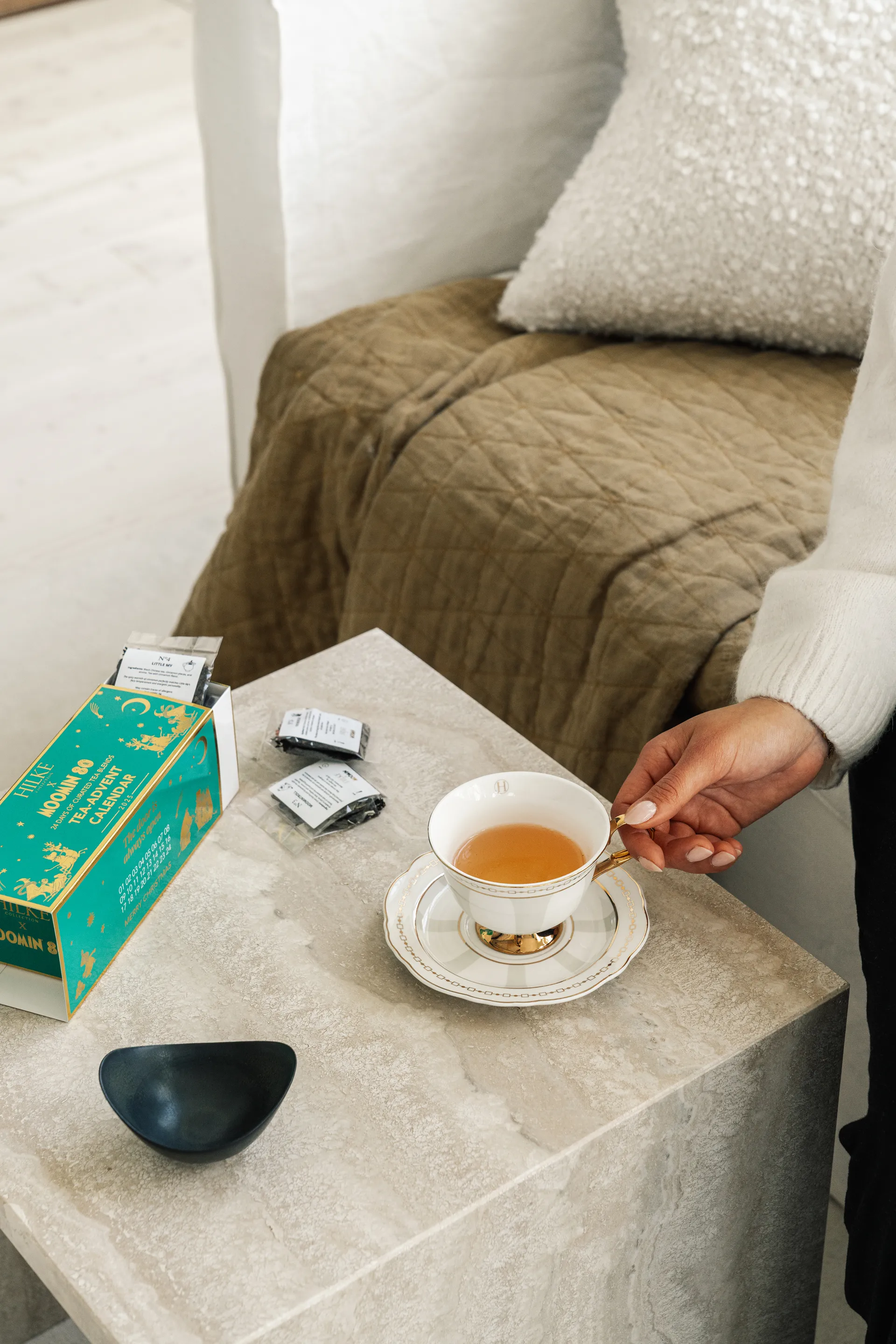 Tazza con piattino Strisce Tortora , 22 cl Hilke Collection