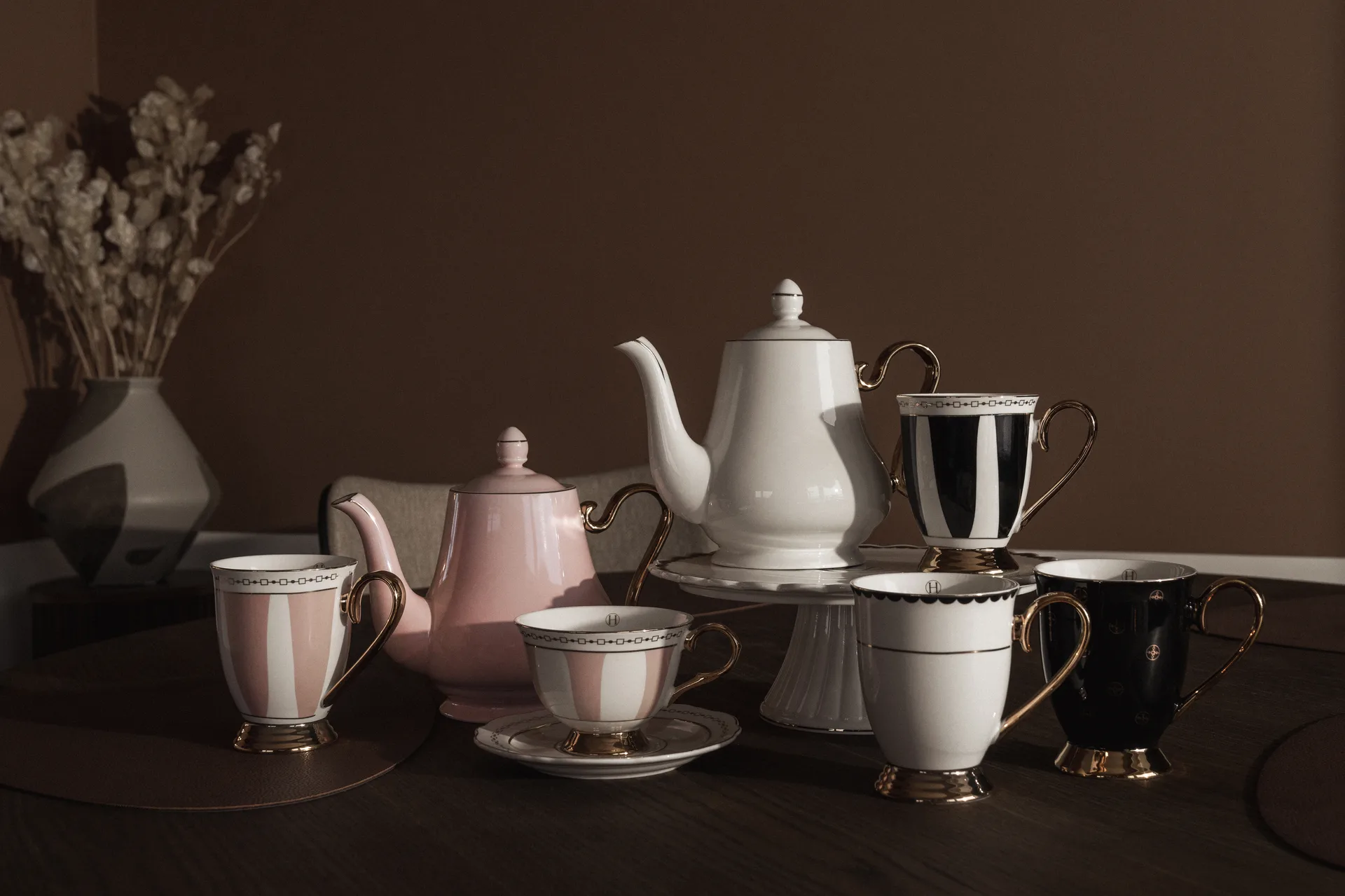 Tazza Strisce Nero 28 cl, Nero-bianco-oro Hilke Collection