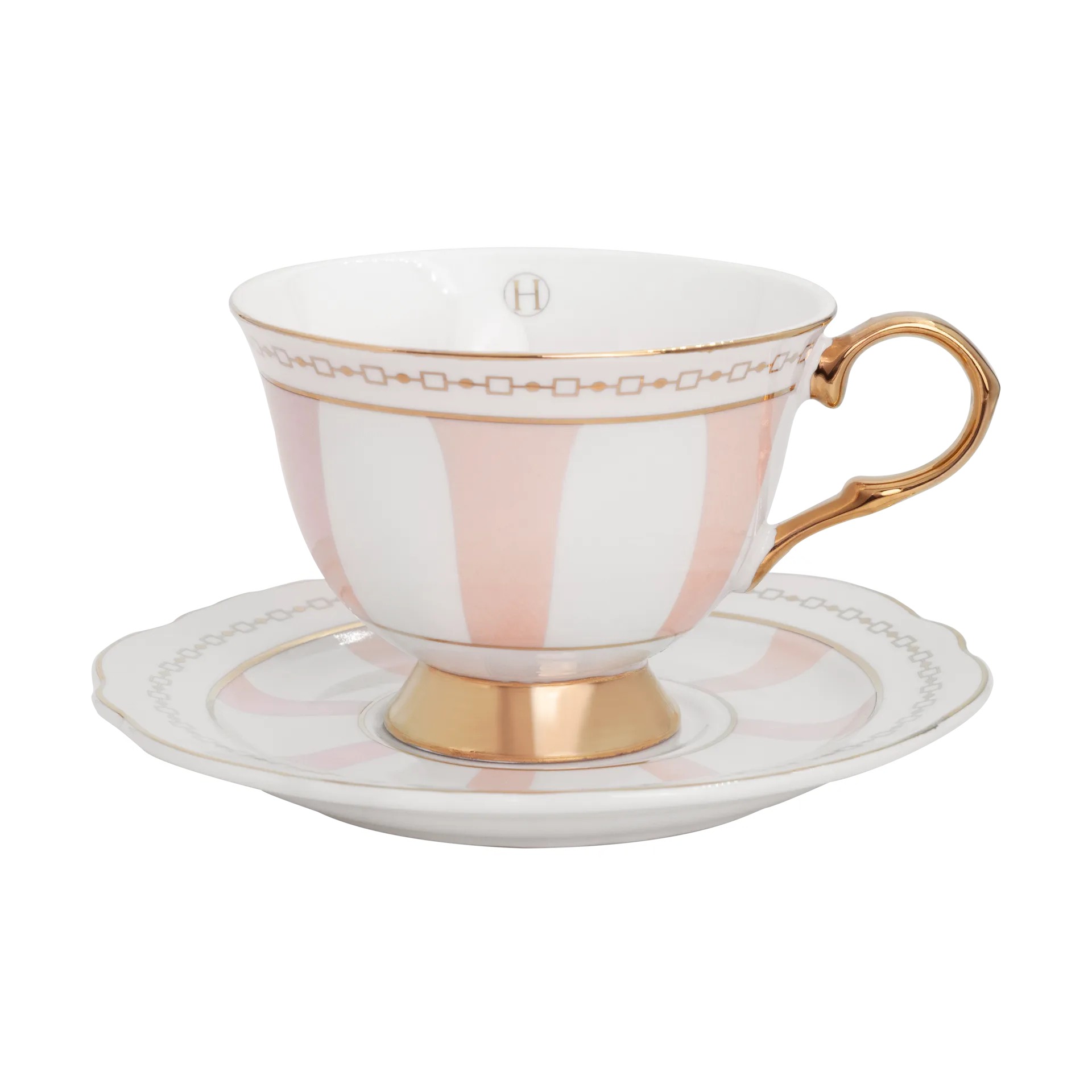 Tazza Strisce Rosa con piattino, 22 cl Hilke Collection