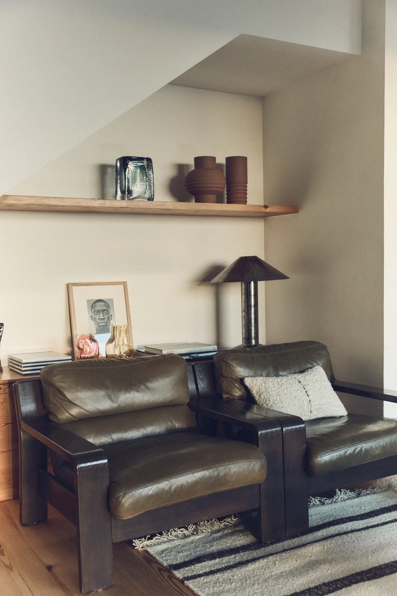 Cuscino a righe in lana naturale 30x50 cm, Bianco HKliving