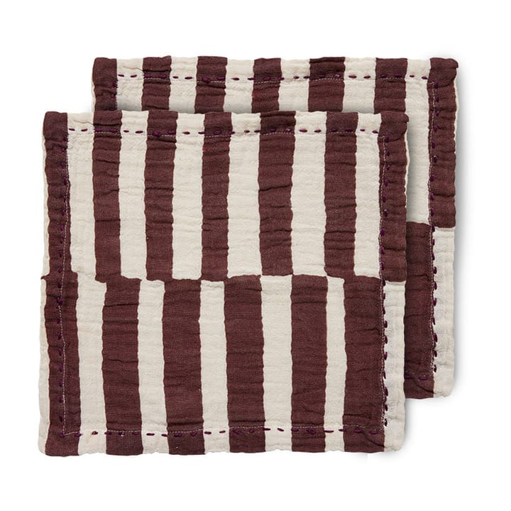 Tovagliolo in cotone Striped 30x30 cm, confezione da 2 - Rosso borgogna - HKliving