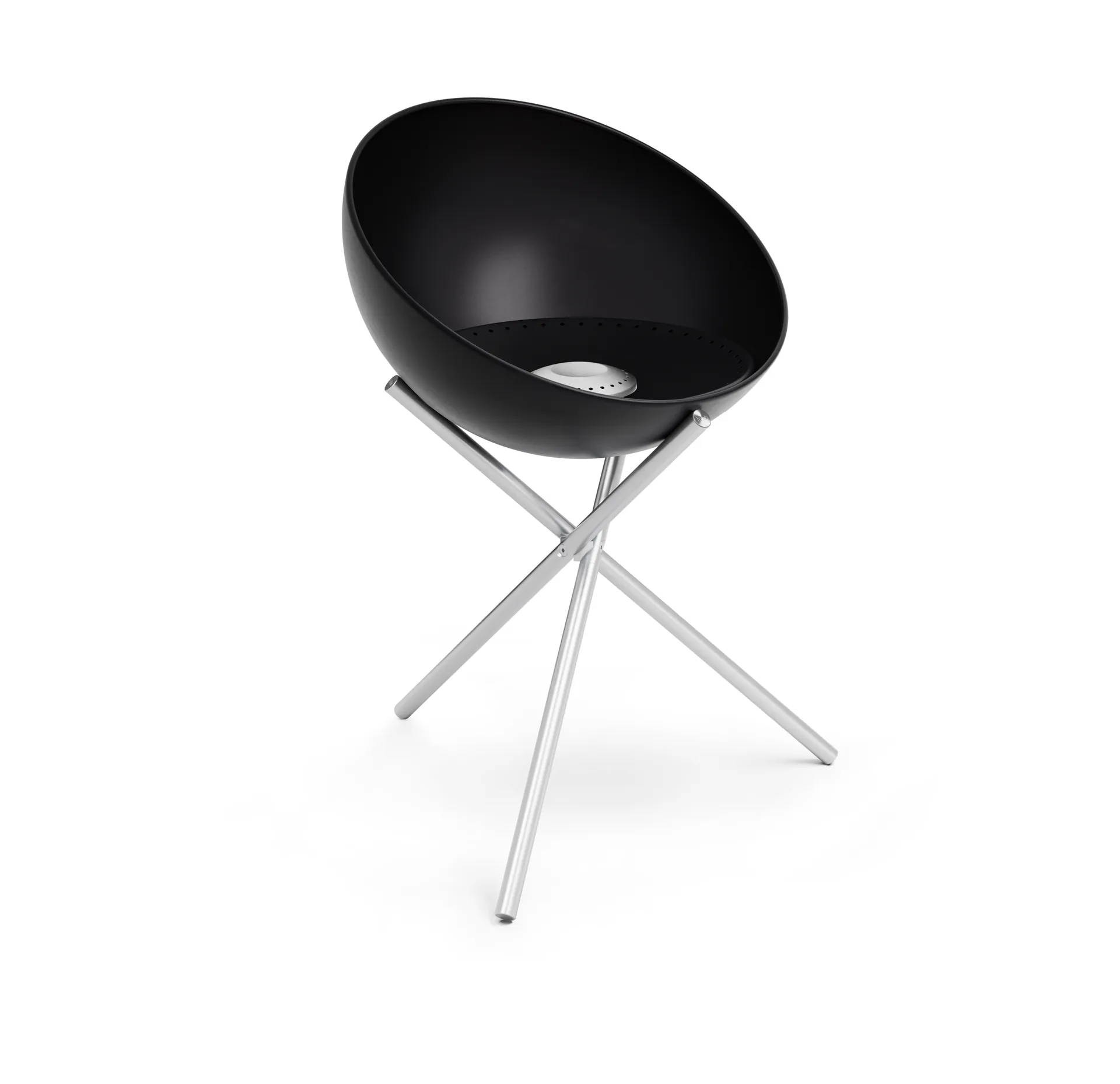 BOWL 57 focolare, Nero-argento, treppiede Höfats