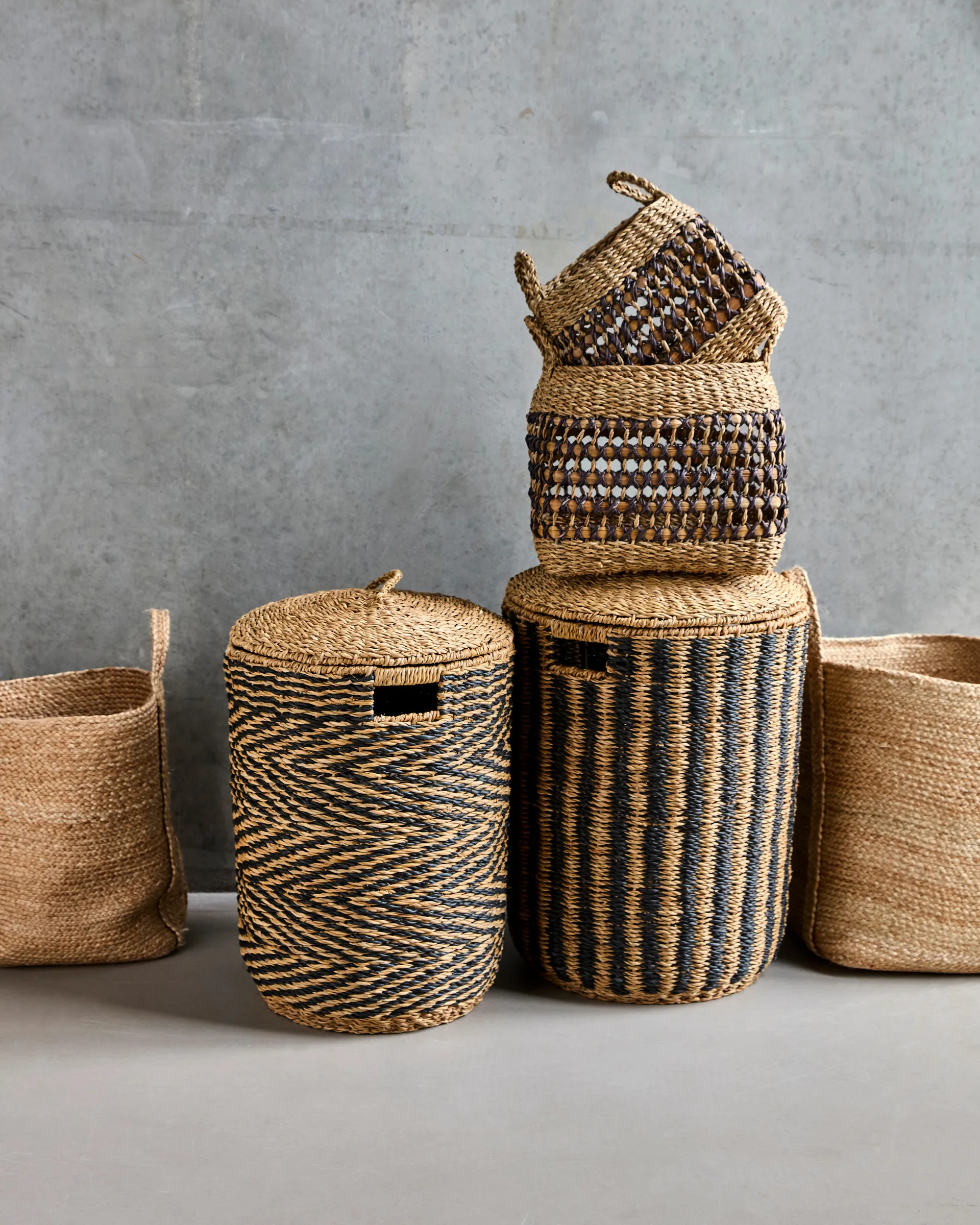 Cesto per biancheria 2 pezzi, Naturale-nero House Doctor