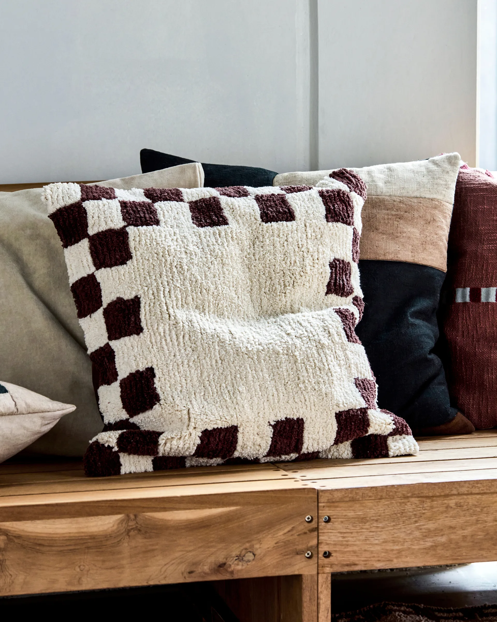 Copricuscino Chess , Marrone-off-White, 50x50 cm House Doctor