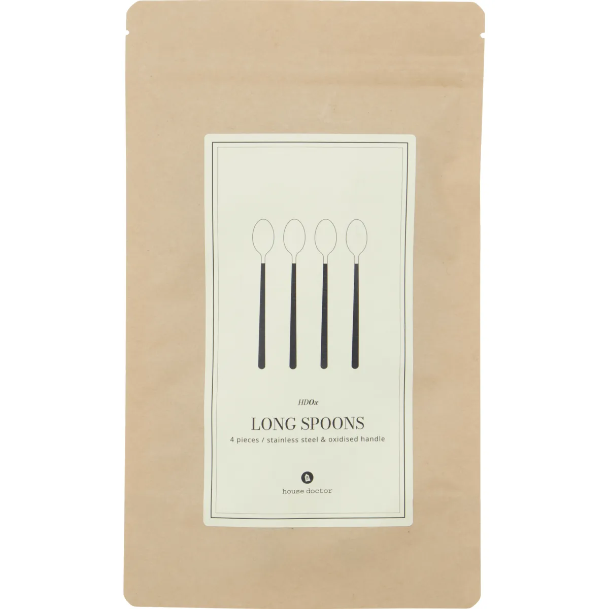 Cucchiaio lungo Ox 4 pezzi, Nero-argento House Doctor