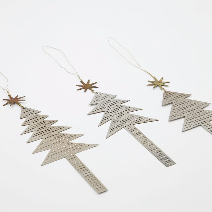 Decorazione albero con stella da appendere perforata, confezione da 3, Antique silver House Doctor