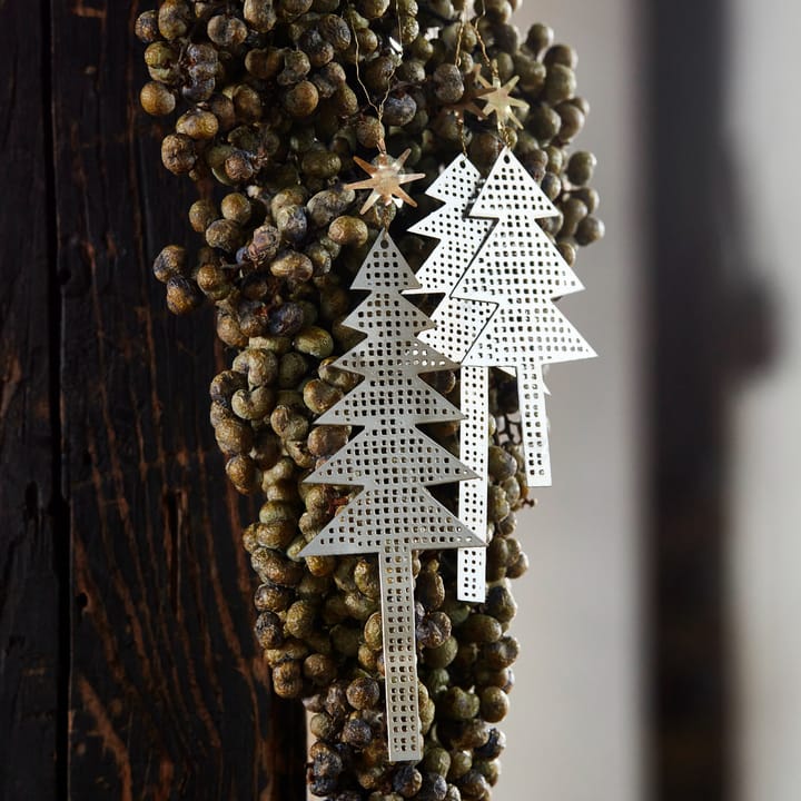 Decorazione albero con stella da appendere perforata, confezione da 3, Antique silver House Doctor