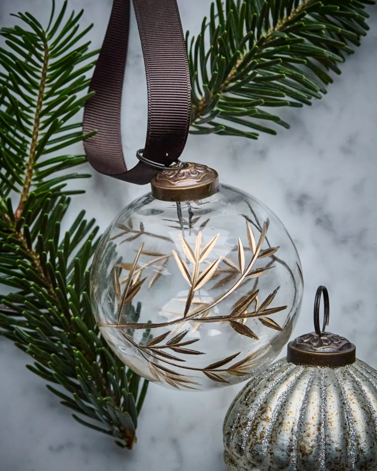 Pallina di Natale Leaf Ø7,5 cm confezione da 4, Trasparente-oro House Doctor