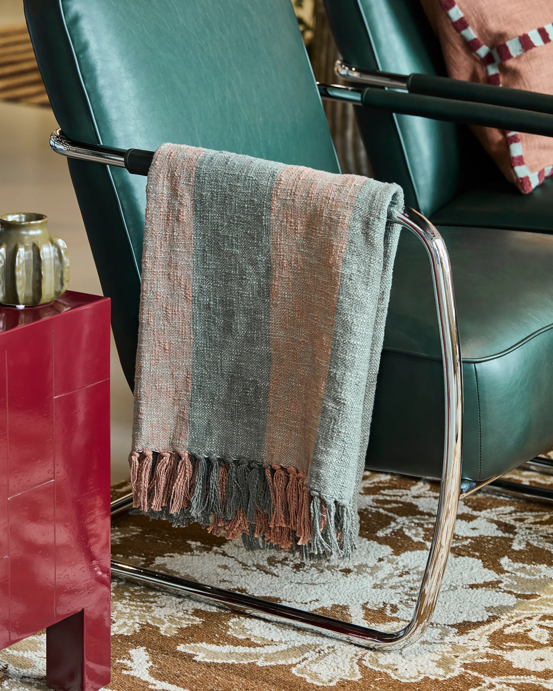 Plaid Ponra 130x180 cm, Kaki-Rosso bruciato House Doctor