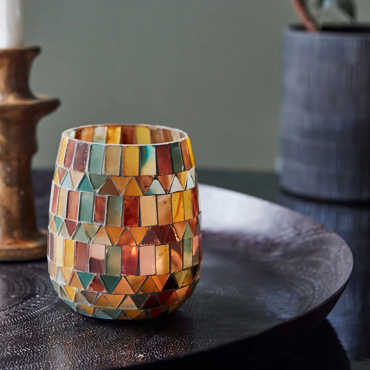 Portacandela Mosaa 11 cm, Giallo-verde House Doctor