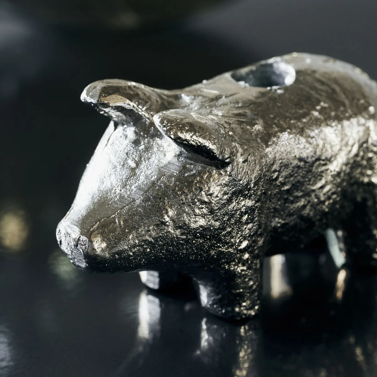 Portacandela Pig 5 cm, Argento antico House Doctor