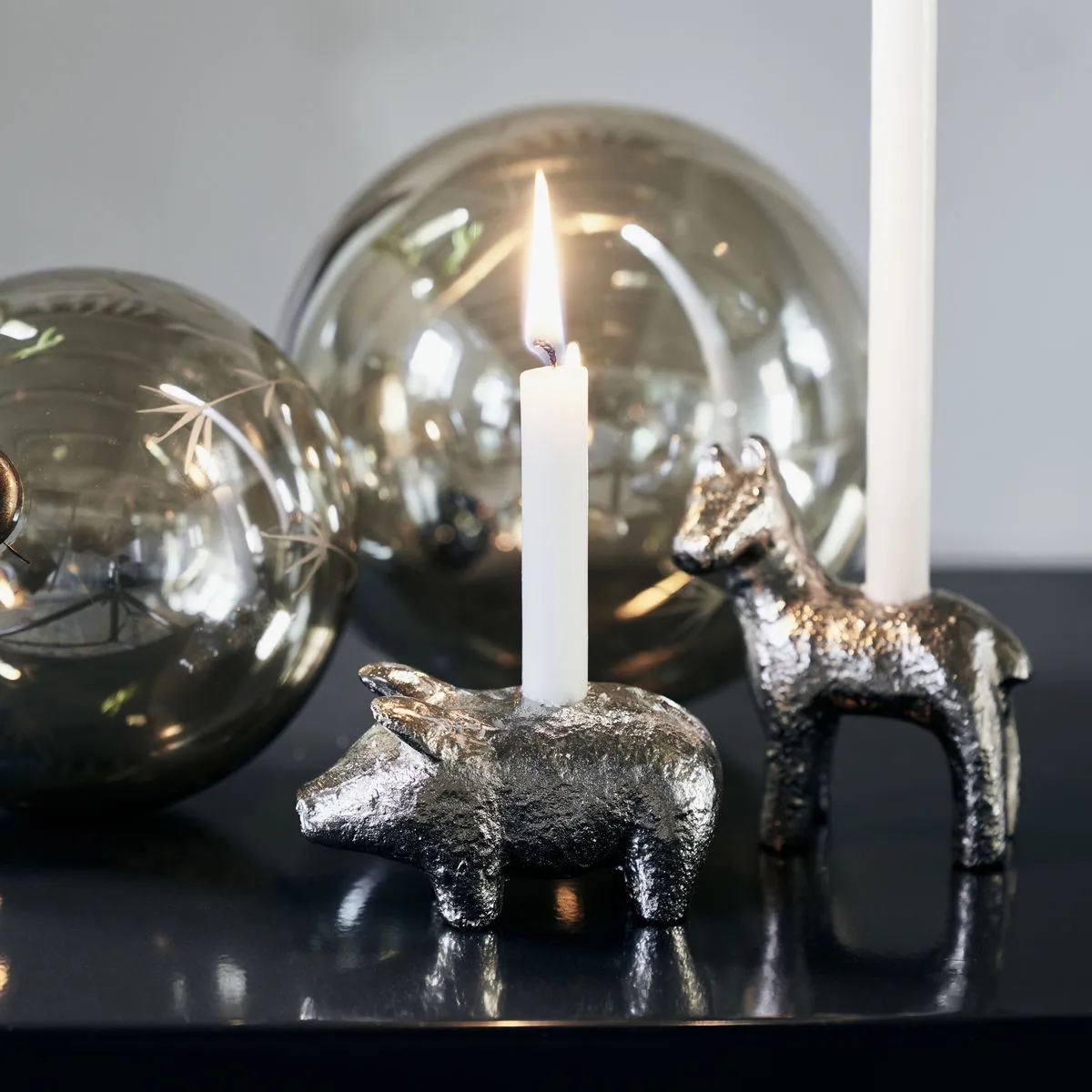 Portacandela Pig 5 cm, Argento antico House Doctor