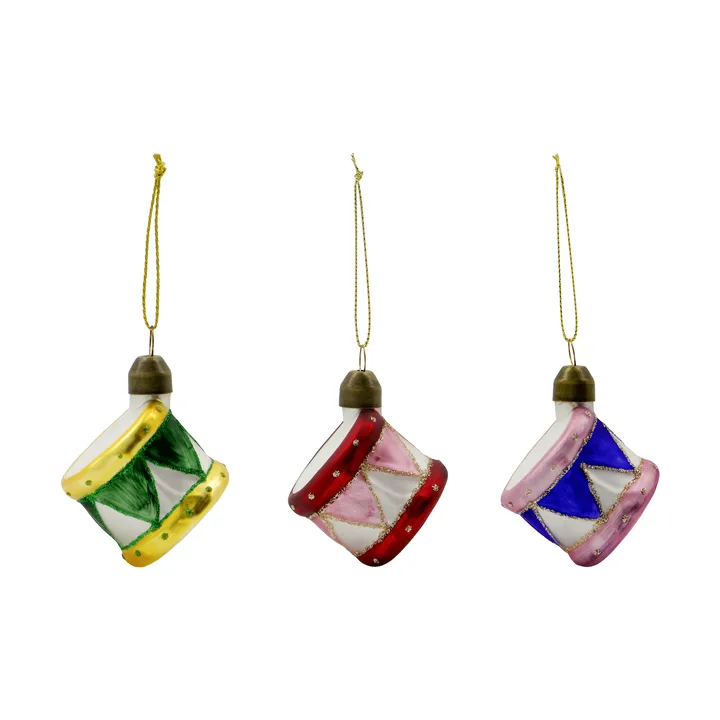 Set di 3 ornamenti natalizi Drum - Blu, verde, rosso polveroso - House Doctor