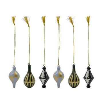Stero decorazioni natalizie 6 pezzi - Nero, bianco, oro, blu, verde - House Doctor