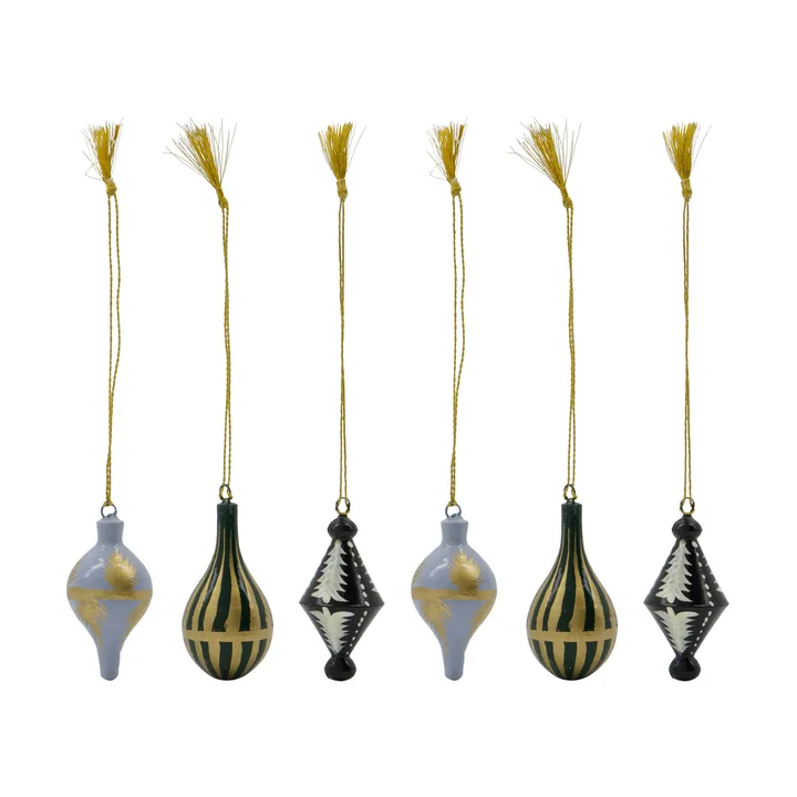 Stero decorazioni natalizie 6 pezzi - Nero, bianco, oro, blu, verde - House Doctor