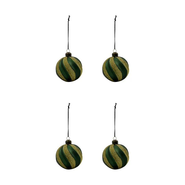 Swirl palline di Natale 4 pezzi - Verde-oro - House Doctor