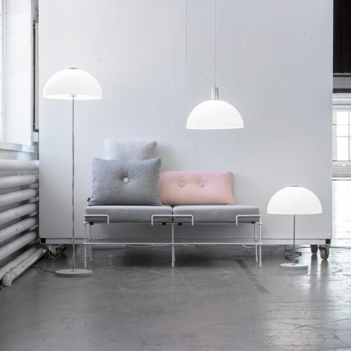 Lampada da pavimento Kupoli, grigio, dettaglio in metallo, paralume bianco Innolux