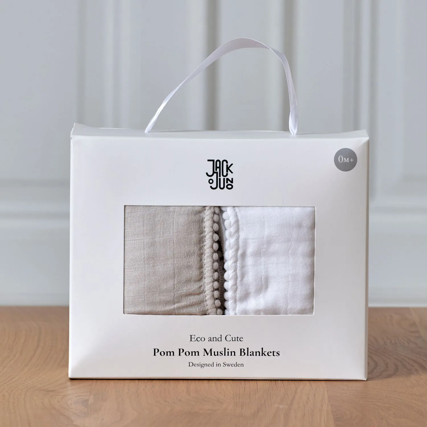 Copertina Pom Pom 120x120 cm confezione da 2, Perla & Grigio polveroso Jack o Juno