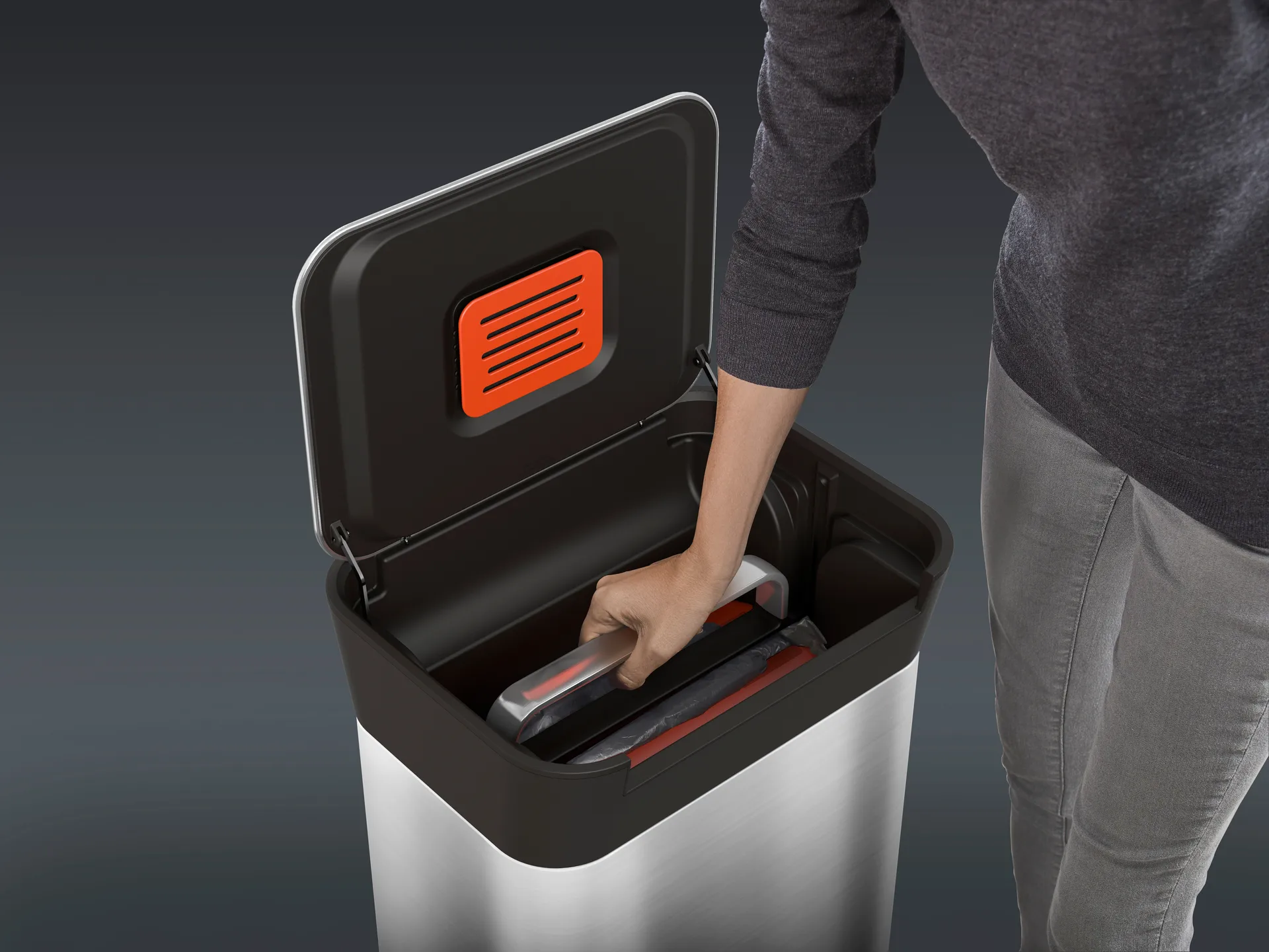 Secchio compattatore con pedale Joseph Joseph Titan 30 L, Acciaio inossidabile Joseph Joseph