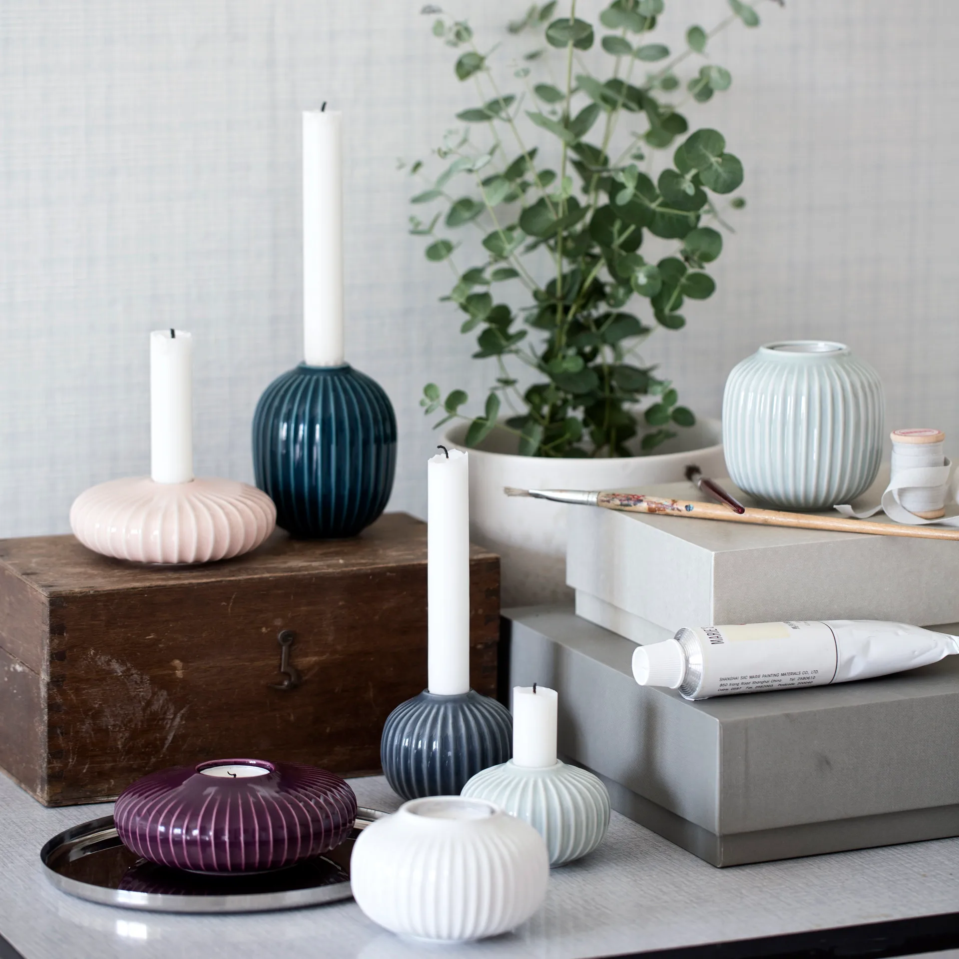 Porta lumino Hammershøi medio, bianco Kähler