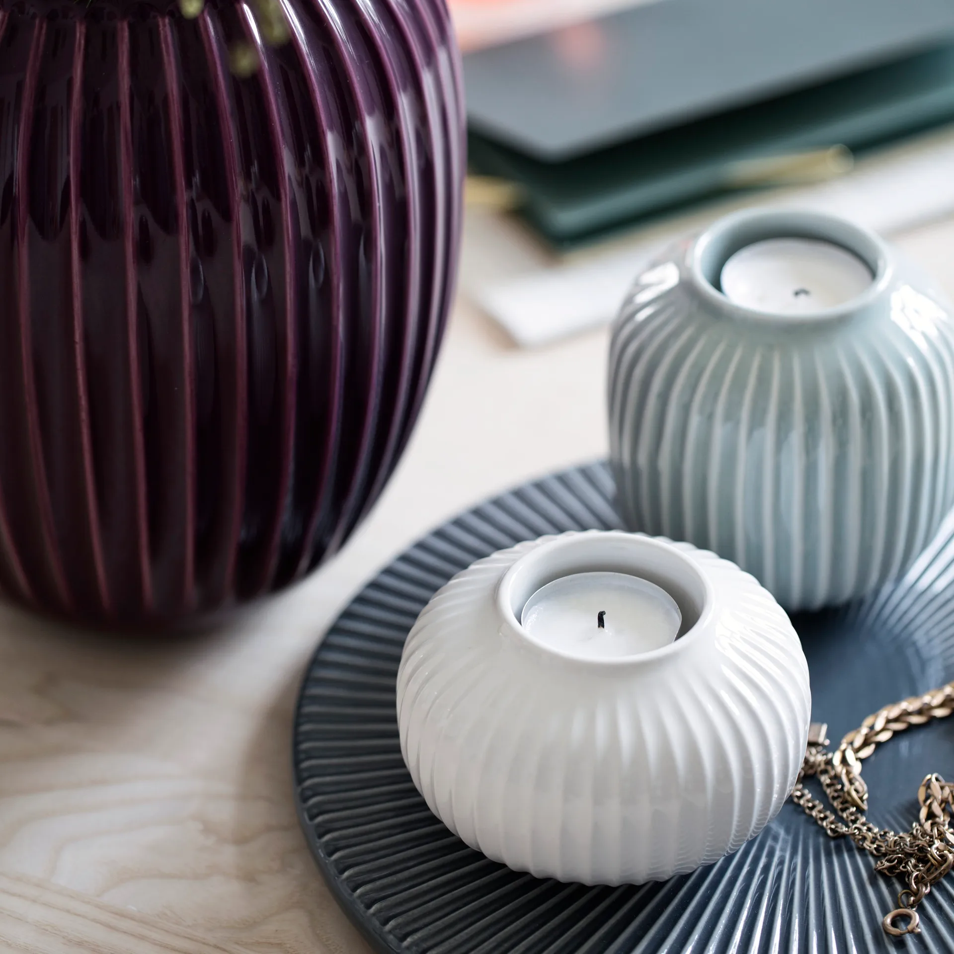 Porta lumino Hammershøi medio, bianco Kähler