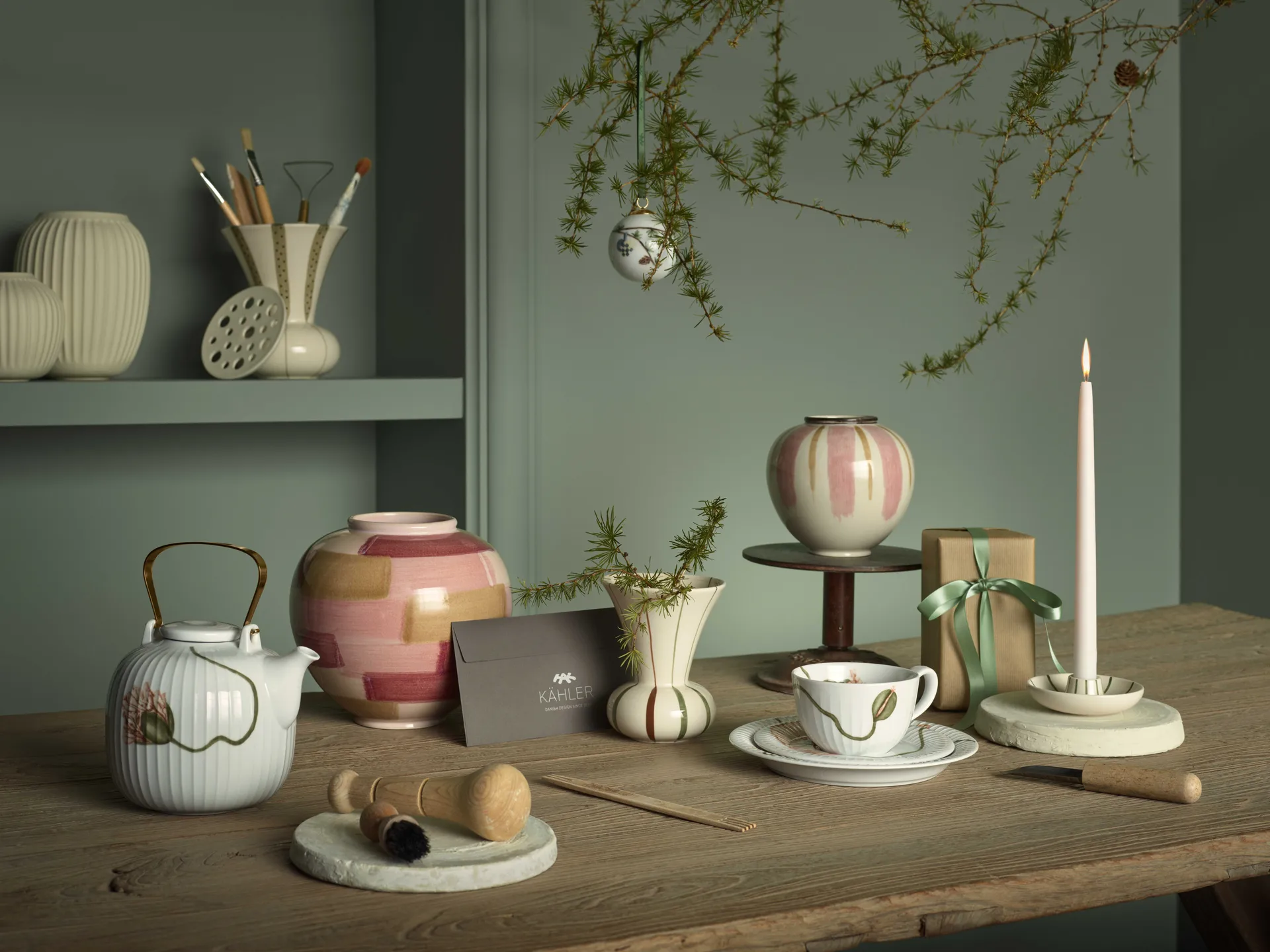 Portacandele Signature, Bianco, verde Kähler