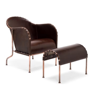 Poggiapiedi Bruno - Cuoio pieno fiore marrone sigaro-Struttura in ottone - Källemo