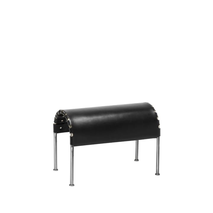 Poggiapiedi Bruno - Pelle pieno fiore nero-Struttura cromata - Källemo