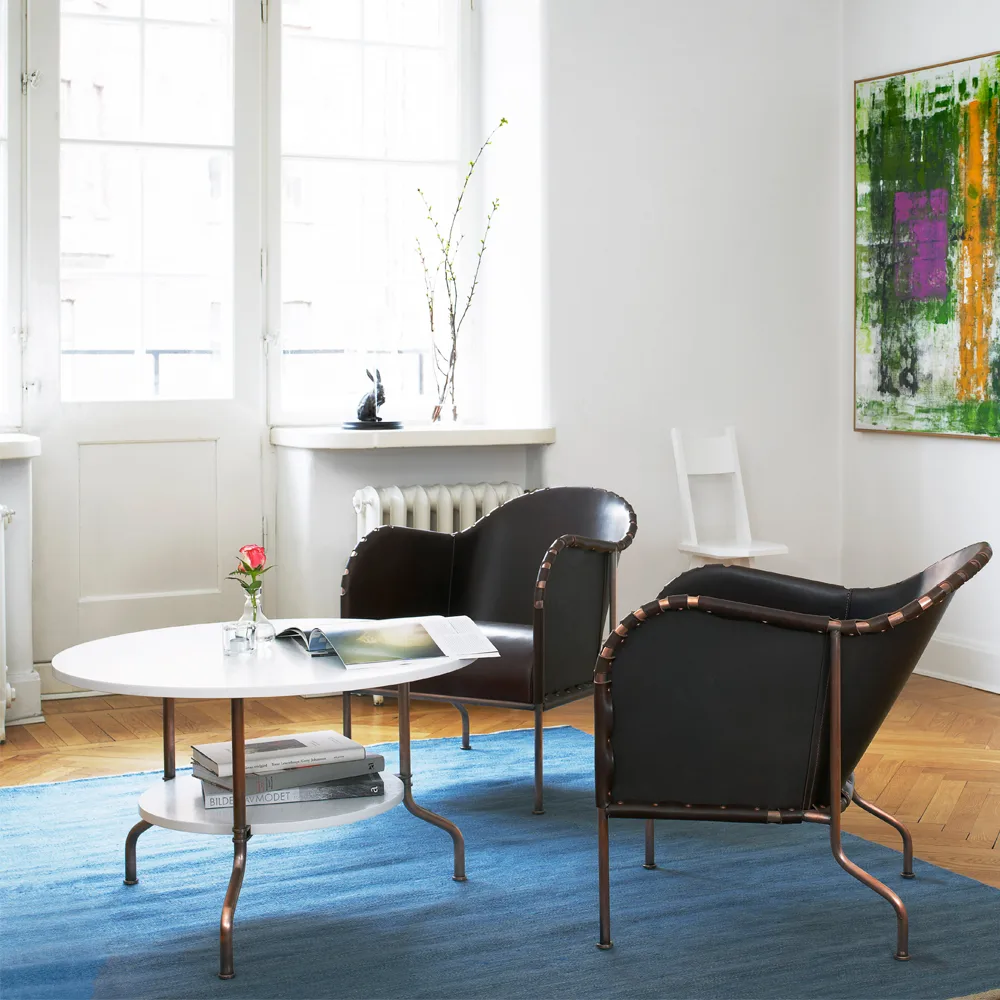 Poltrona Bruno, Pelle naturale-stativo ramato Källemo