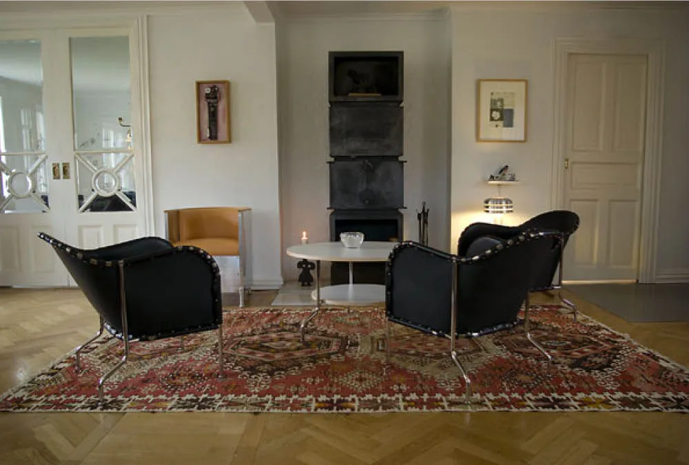 Poltrona Bruno, Pelle pieno fiore nero-cromo Källemo