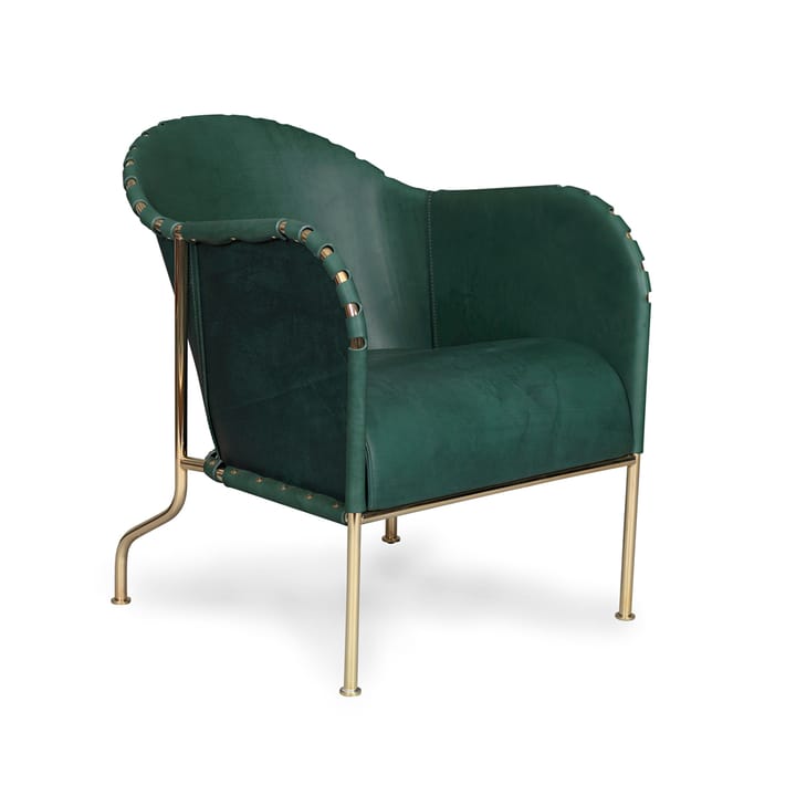 Poltrona Bruno - Pelle pieno fiore verde bottiglia-stativo in ottone - Källemo