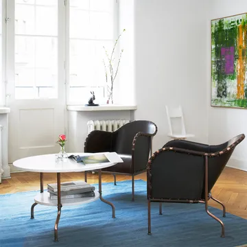 Tavolino Sven  - Frassino verniciato nero-stativo trattato rame, Ø80 cm - Källemo