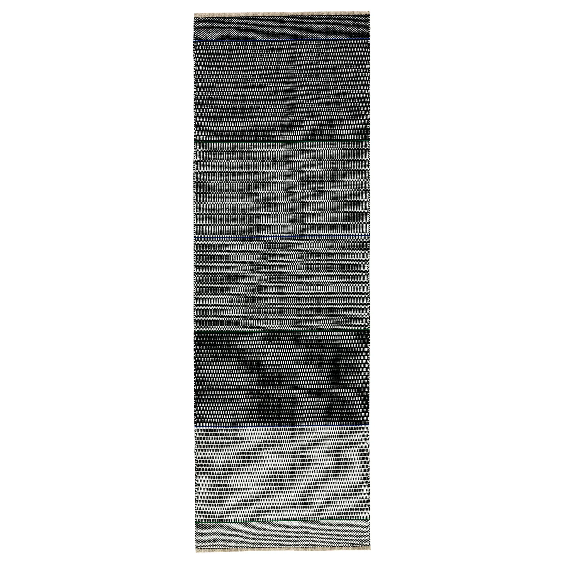 Tappeto in lana Tribulus One 80x250 cm, nero, bianco, blu, verde Kateha