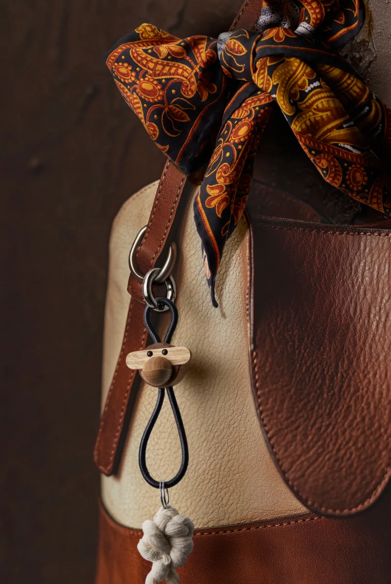 Portachiavi scimmia Kaj Bojesen, Teak-limbaträ, pelle nera Kay Bojesen Denmark