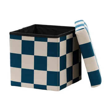 Pouf contenitore a quadri - Blu-verde, 30x30 cm - Kid's Concept