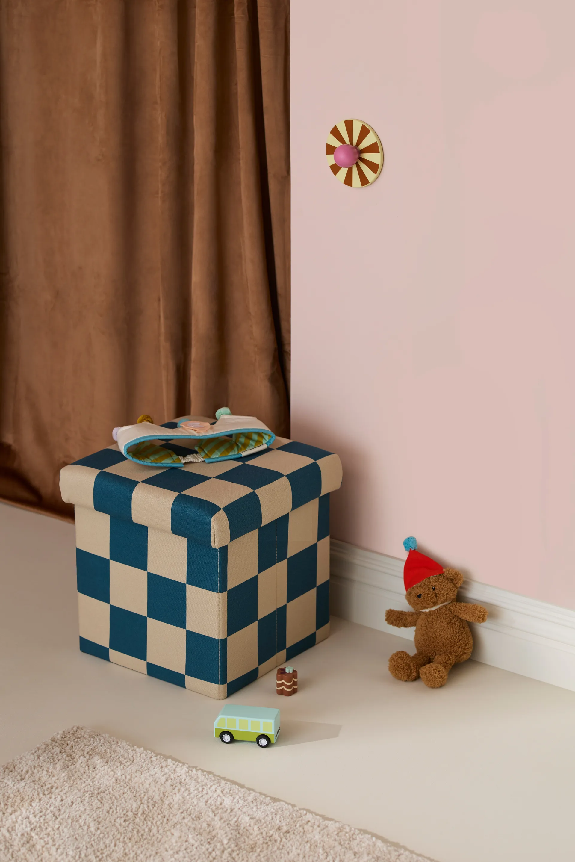 Pouf contenitore a quadri, Blu-verde, 30x30 cm Kid's Concept