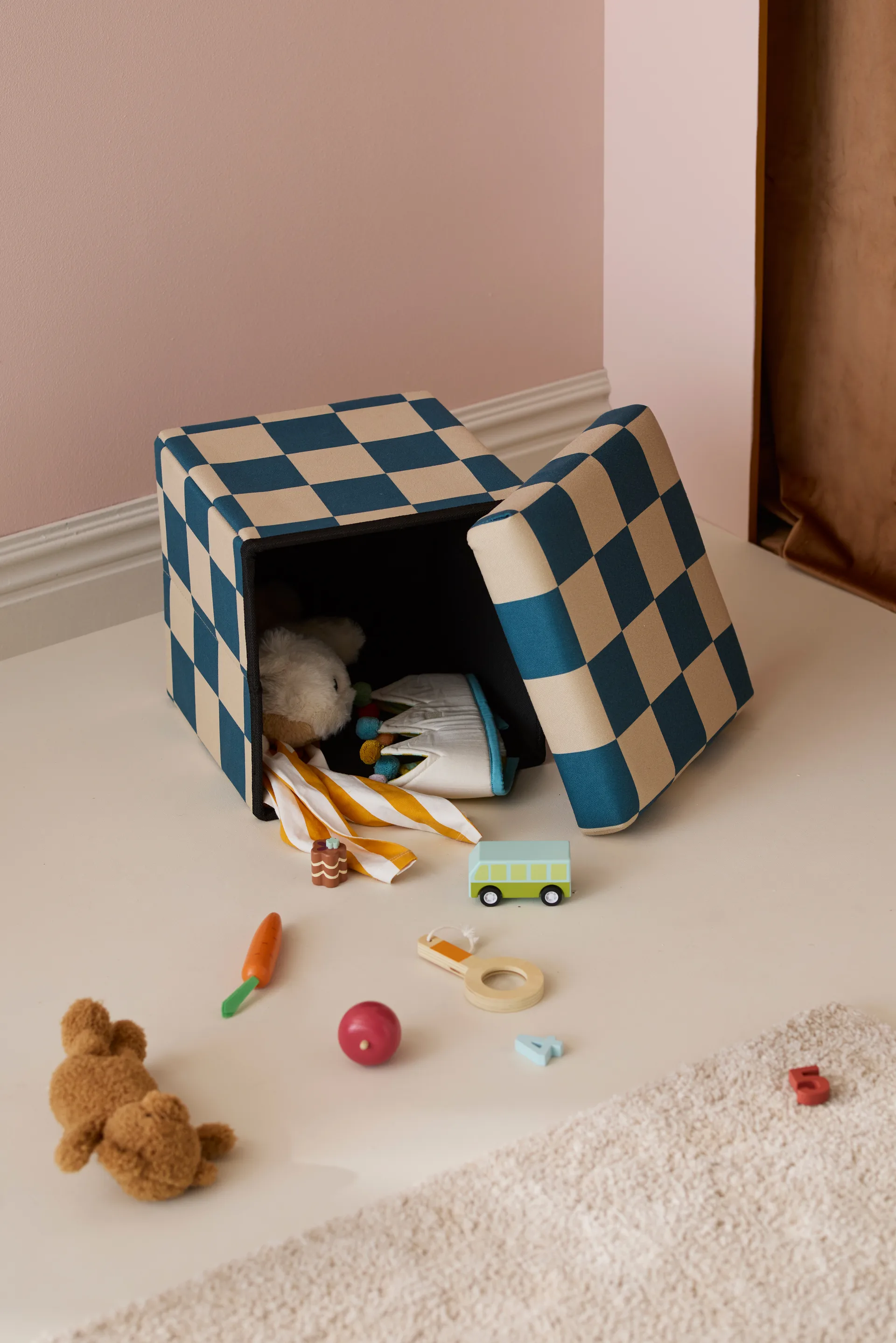 Pouf contenitore a quadri, Blu-verde, 30x30 cm Kid's Concept