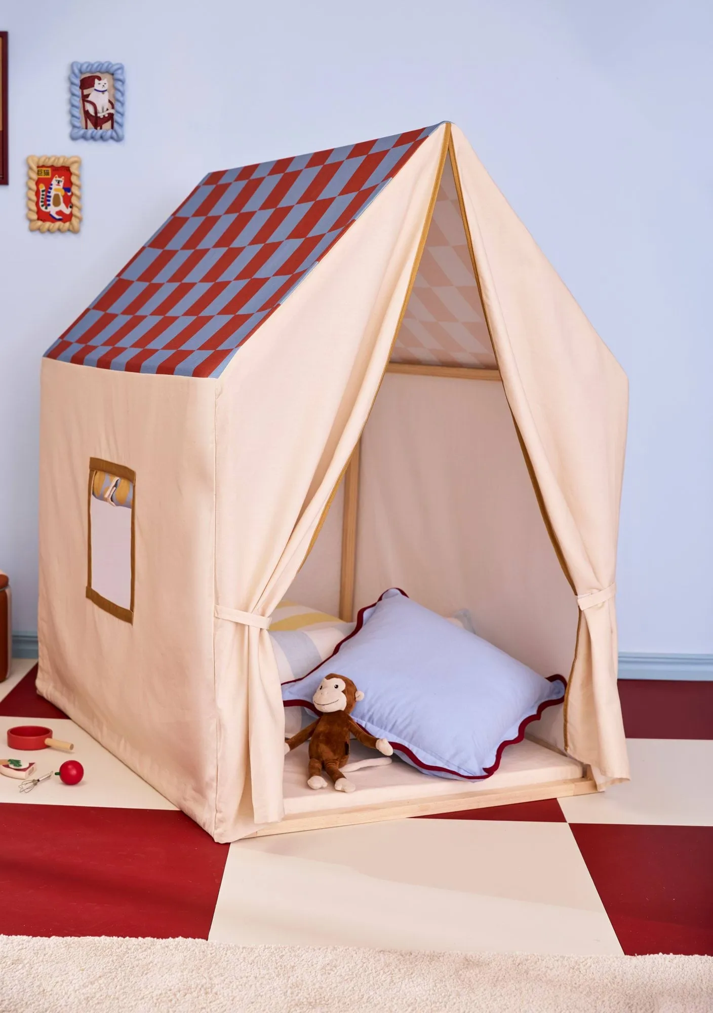 Tenda da gioco per bambini, 110x80x124 cm, Quadretto blu carta da zucchero Kid's Concept
