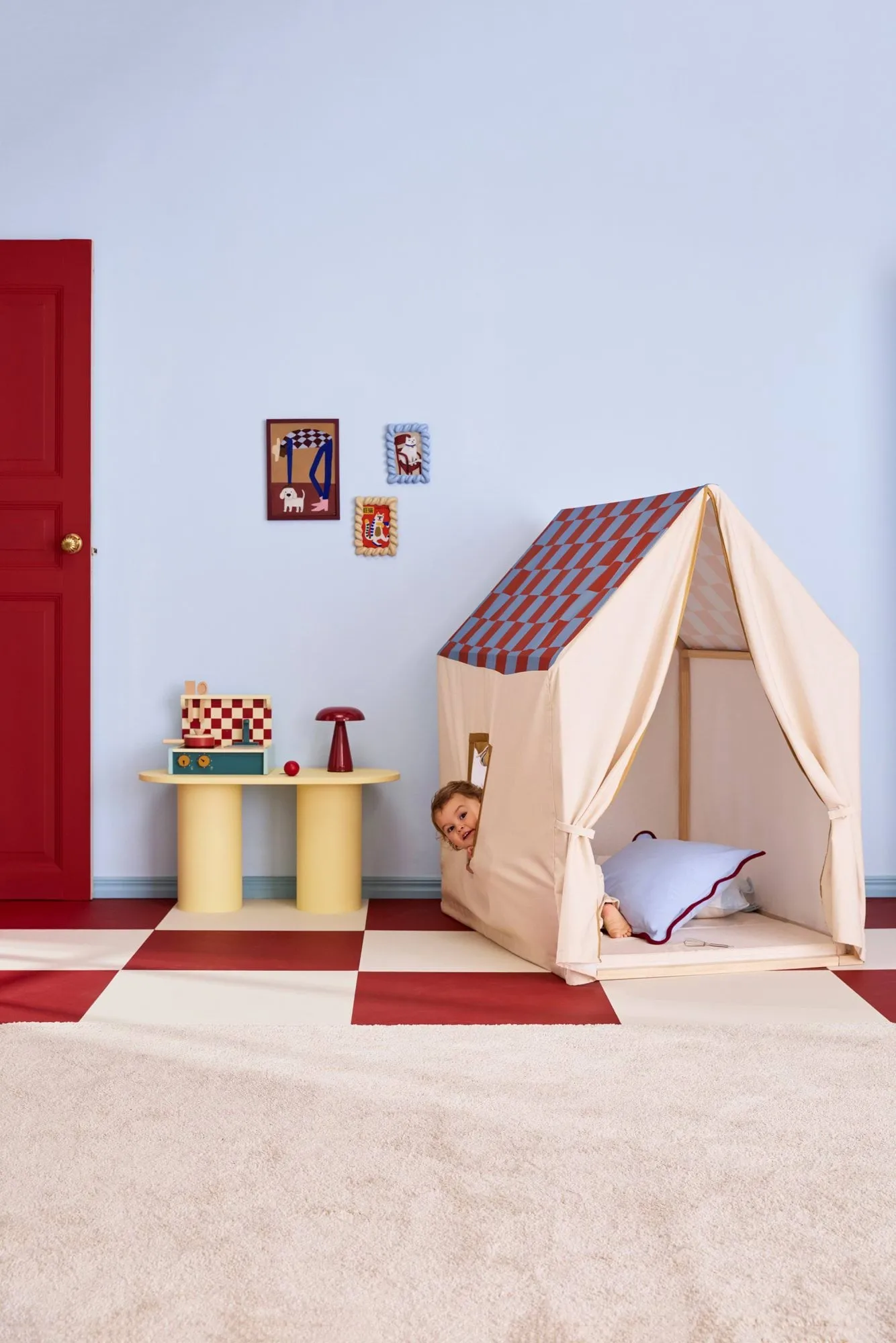 Tenda da gioco per bambini, 110x80x124 cm, Quadretto blu carta da zucchero Kid's Concept