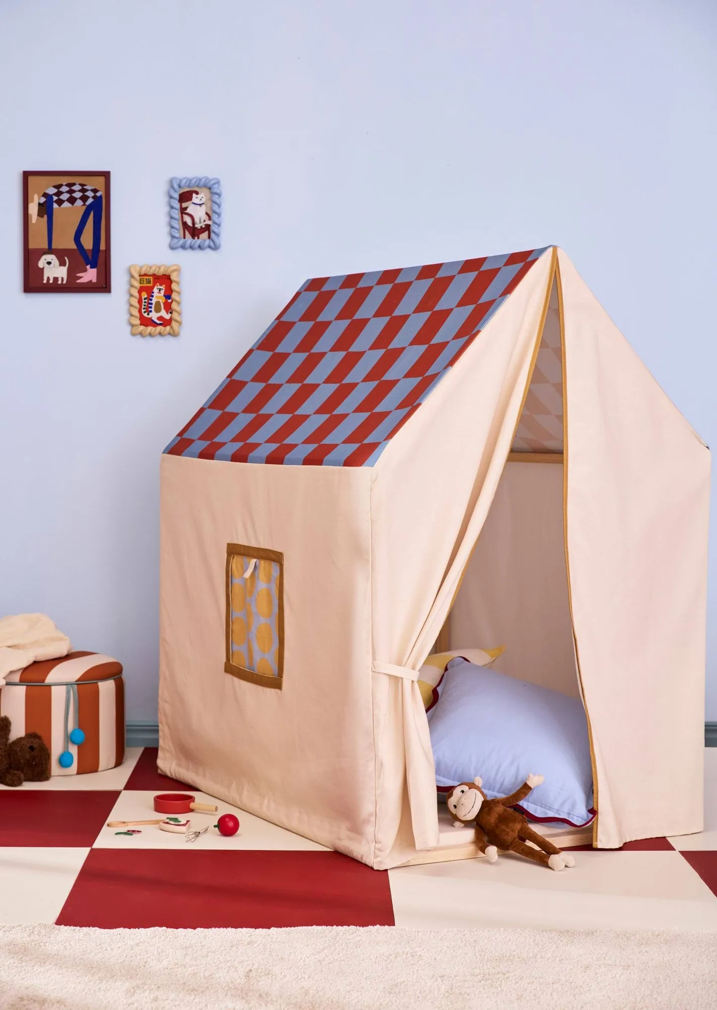 Tenda da gioco per bambini, 110x80x124 cm, Quadretto blu carta da zucchero Kid's Concept