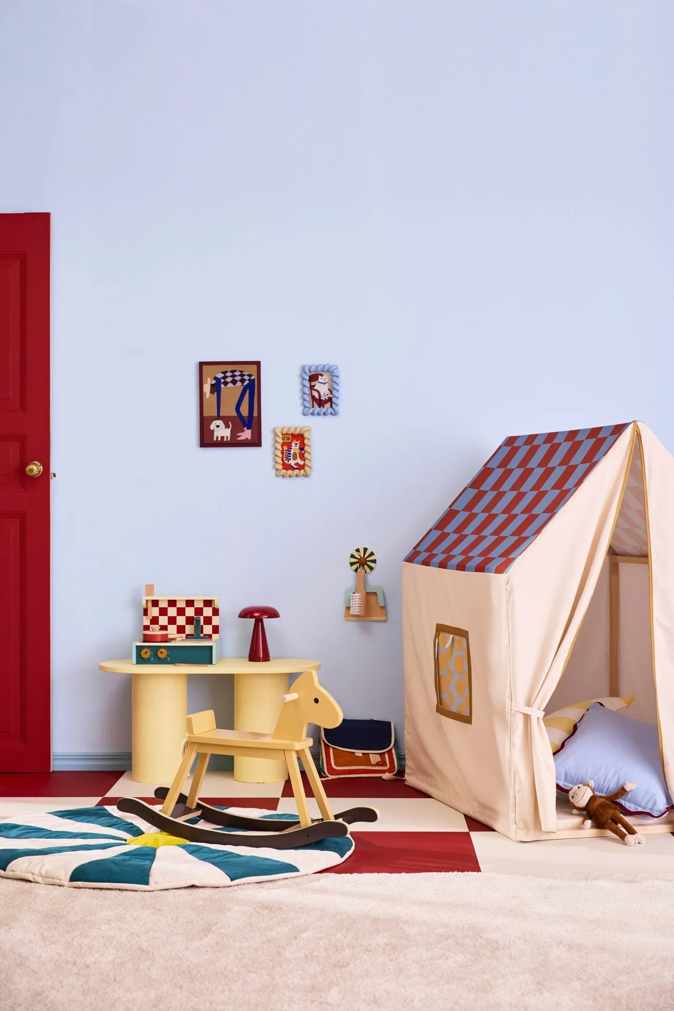 Tenda da gioco per bambini, 110x80x124 cm, Quadretto blu carta da zucchero Kid's Concept