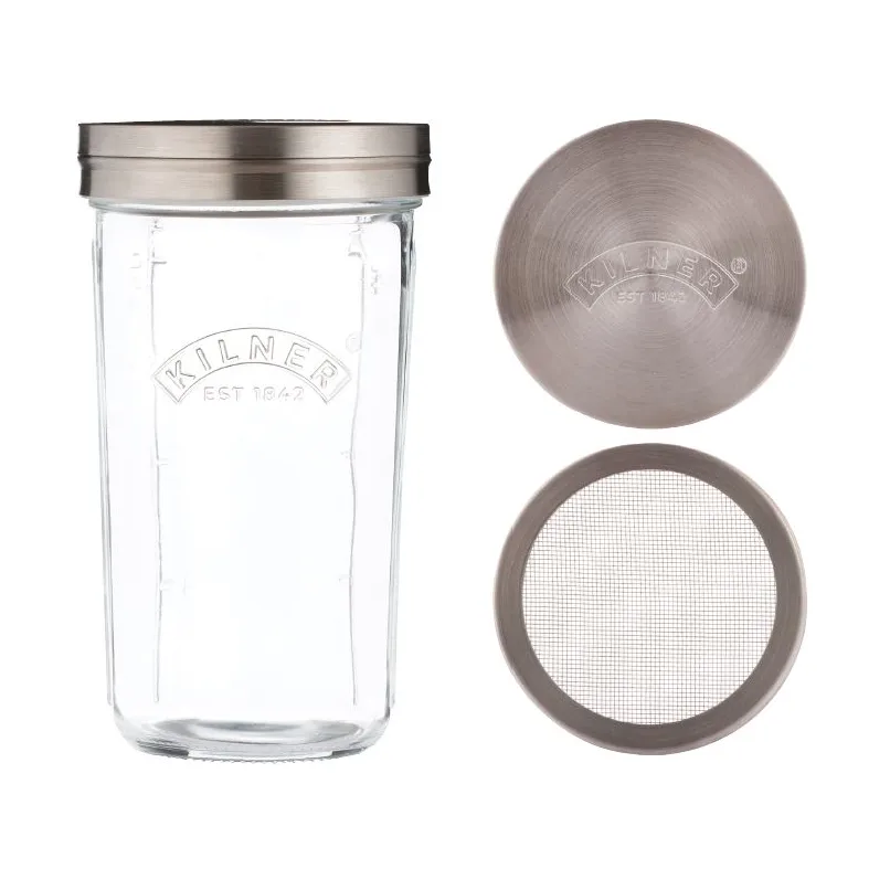 Set barattoli con setaccio Kilner, Trasparente-acciaio inox, 0,5 L Kilner